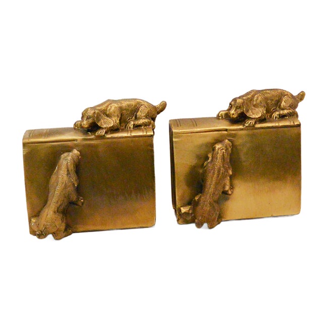 Vintage Brass Pm Craftsman Cocker Spaniel Dogs Bookends C. 1930 For Sale - Image 4 of 9