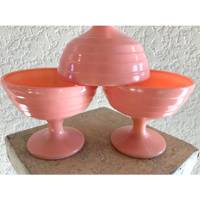 Circa 1940 Hazel-Atlas Pastel Moderntone “Pink” Platonite Pedestal Sherbet Cups- Set of 3 For Sale - Image 11 of 13