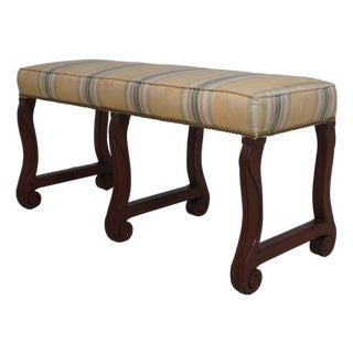 English Regency Six-Leg Mahogany Upholstered Window Bench For Sale