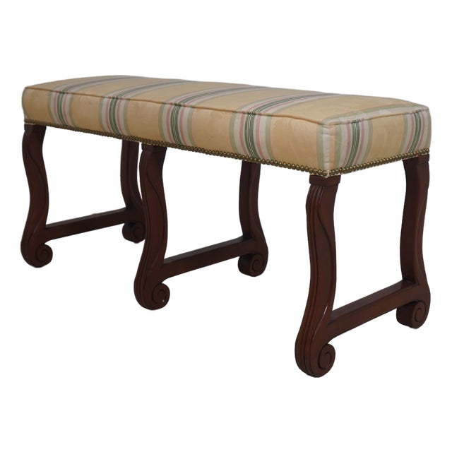 English Regency Six-Leg Mahogany Upholstered Window Bench For Sale