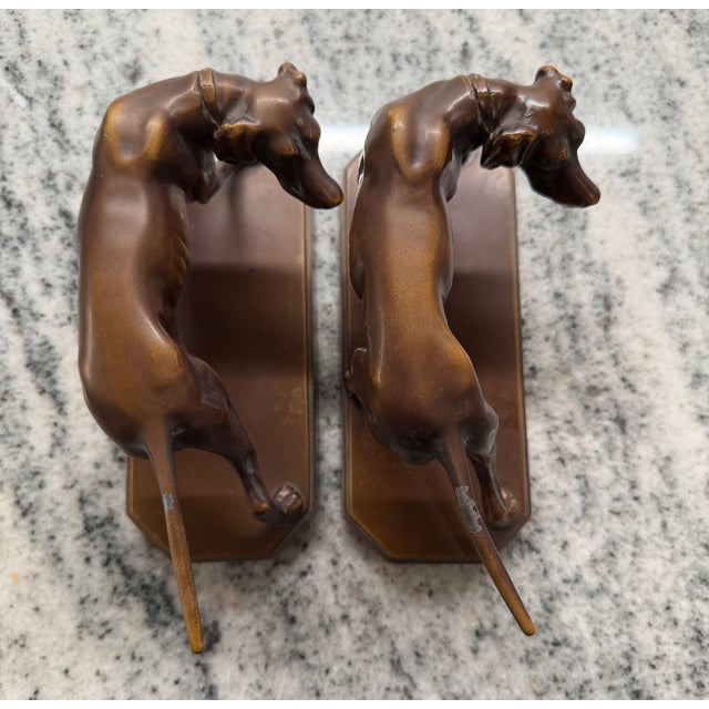 Art Deco Early 20th Century Animalier-Style Bronzed Hunting Dog Sculptures or Bookends – Pair For Sale - Image 3 of 17