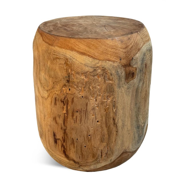 Contemporary Organic Modern Vintage Teak Wood Rounded Stool / Side Table For Sale - Image 3 of 4
