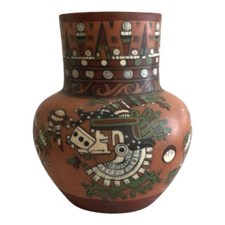 1960s Hand-Painted Aztec Vase For Sale