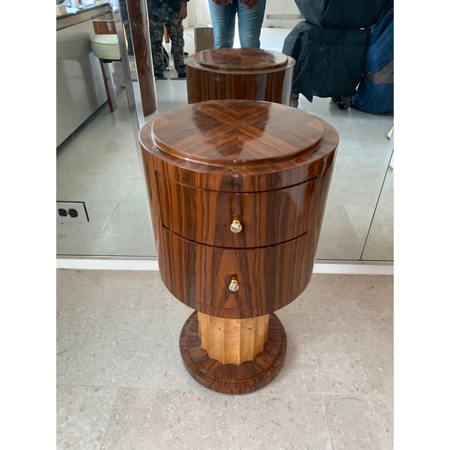 Wood Mid 20th Century Art Deco Round Wooden Two-Drawer Side Table For Sale - Image 7 of 12