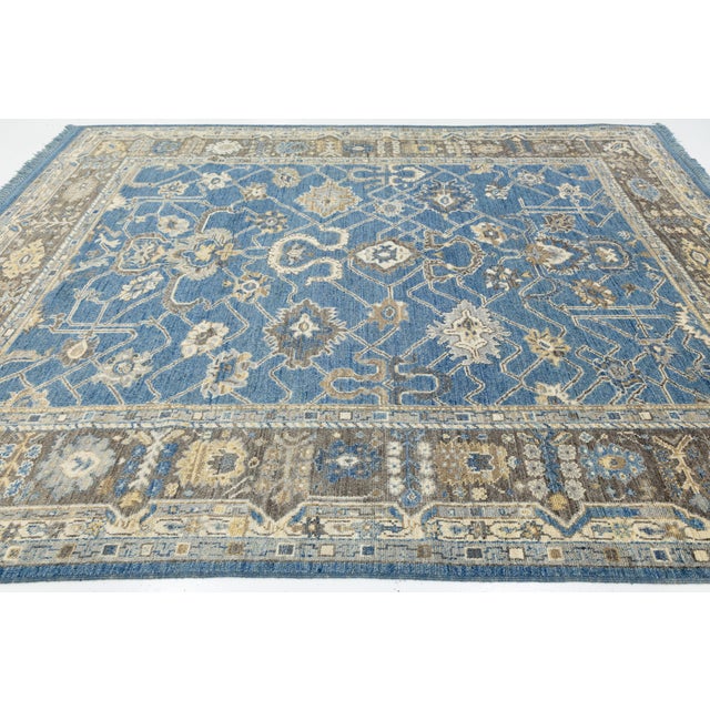 Contemporary Hand-Knot Modern Oushak Style Wool Area Rug in French Blue & Taupe For Sale In New York - Image 6 of 12