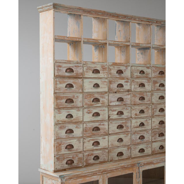 Mid 20th Century French Wood Patinated Apothecary Cabinet with Glass Doors For Sale In Greensboro - Image 6 of 18