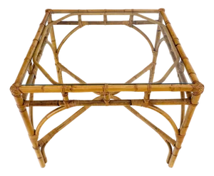 Glass Top 34" Square Mid Century Modern Burnt Bamboo Game Dinette Table MINT