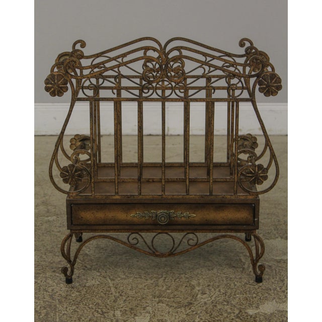 Decorator Iron Magazine Rack W. Drawer For Sale - Image 13 of 13
