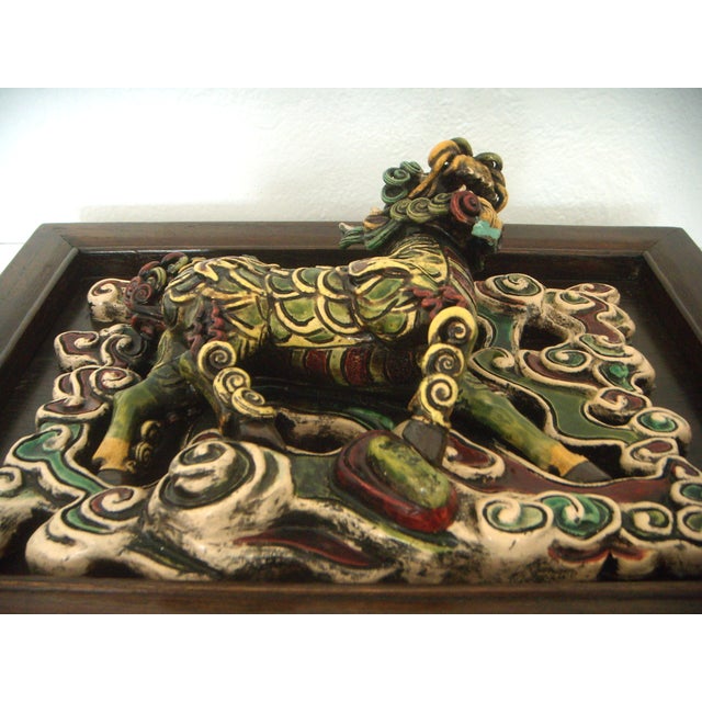 Chinoiserie Mounted Antique Chinese Mythical 'Qilin' Dragon, Glazed Shiwan Wall Tile For Sale - Image 3 of 10