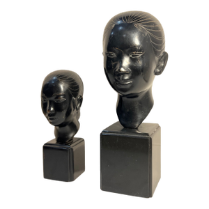 Mid-Century Nguyen Thanh Le Bronze Bust of Young Vietnamese Women- A Pair