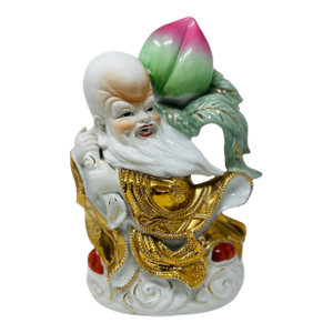 1970's Vintage Chinese Shou Xing Figurine | God of Longevity Statue With Peach | Porcelain Feng Shui Decor