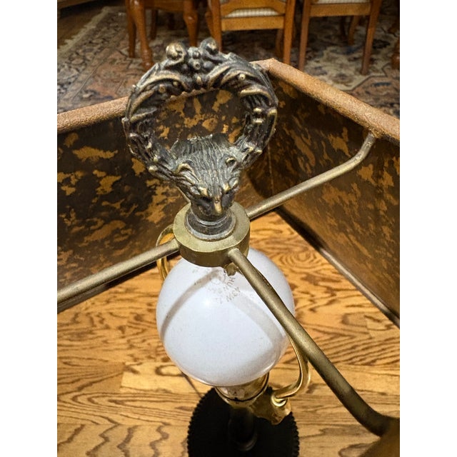 Wood Vintage, Labeled Theodore Alexander Barley Twist Table Lamp With Leather‑Look Shade That Has a “Faux Tortoise Shell” Liner – Great Patina - 37.5” High For Sale - Image 7 of 11