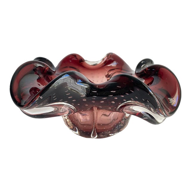 Hollywood Regency 1960s Purple Art Glass Bowl Bullicante Dish Chalet Lorraine For Sale