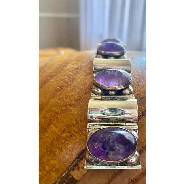 Contemporary Amethyst + Sterling Silver Link Bracelet For Sale - Image 3 of 12