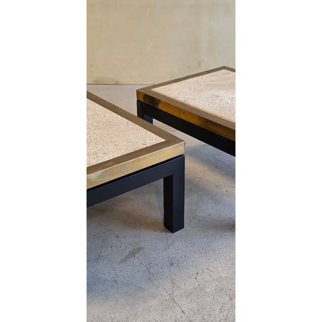 Vintage Side Tables in Travertine and Brass, 1970s, Set of 2 For Sale - Image 4 of 11
