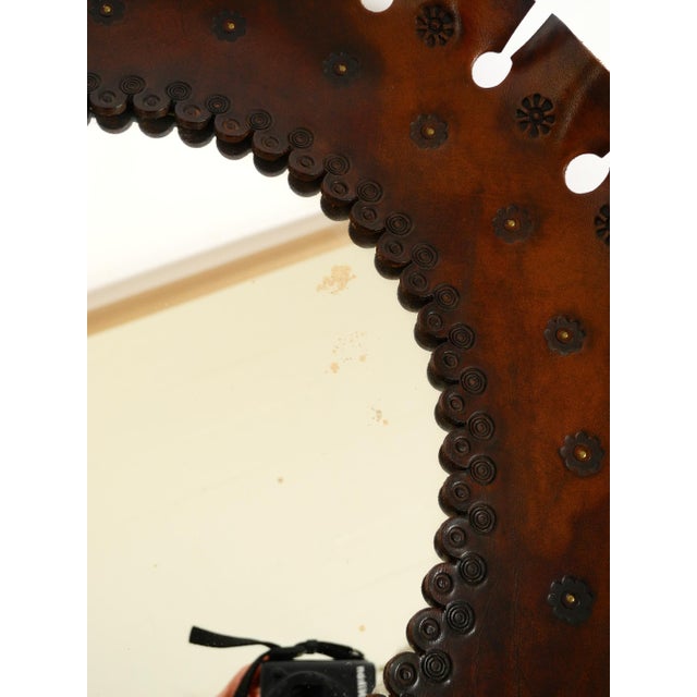 Round Wall Mirror with Leather Frame and Strap, 1960s For Sale - Image 11 of 17