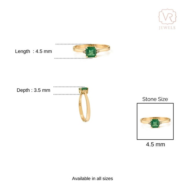 14k Gold Square-Cut Emerald Diamond Three Stone Modern Engagement Ring Size 6.5 For Sale - Image 13 of 18