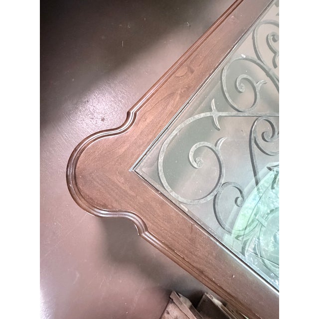 1990s 1990s Large Ornate Coffee Table – Iron Scrollwork Under Glass, Dark Wood For Sale - Image 5 of 6