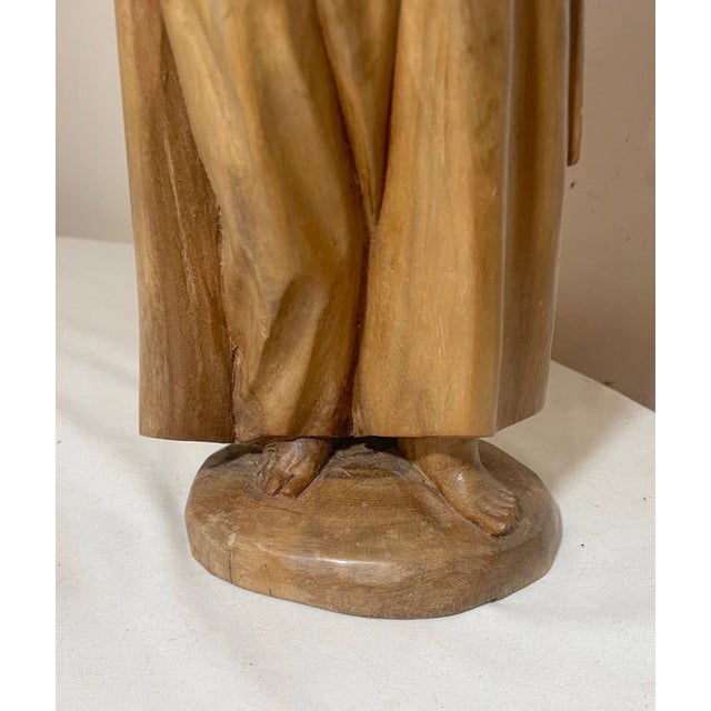 Brown 1940s Hand Carved Wood Folk Art Friar Monk Statue Sculpture Religious Figure For Sale - Image 8 of 11