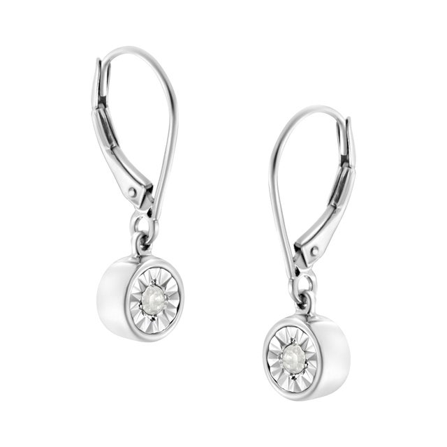 Contemporary .925 Sterling Silver 1/10 Cttw Bezel-Set Round-Cut Diamond Accent Dangle Earring (I-J Color, I3 Clarity) For Sale - Image 3 of 5