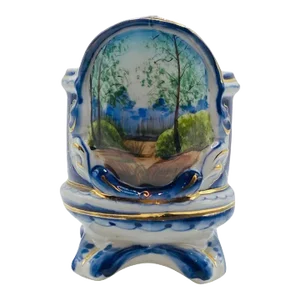 Early 1900s Antique Porcelain Hand Painted Gzhel Cup Glass Milk Can Holder, Signed