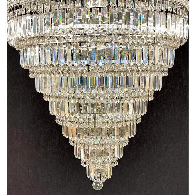Hollywood Regency 13 Tier Wedding Cake Chandelier. Crystal Prisms. Stainless Steel, Chrome 1970s For Sale - Image 3 of 13