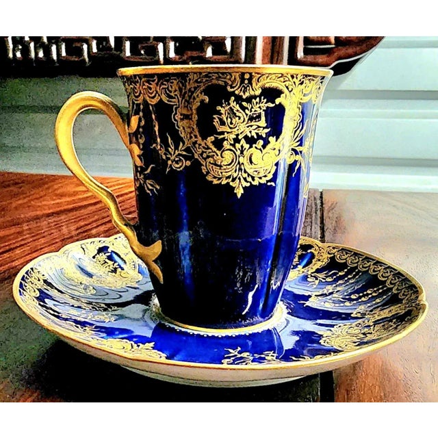 Antique Haviland Limoges Cobalt Blue & Gold Gilt Fine Porcelain Cup and  Saucer Set - Coffee & Tea Service