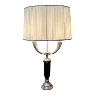1990s Ruhlmann Style Art Deco Black & Silver Candelabra Form Table Lamp 1 of 2 For Sale