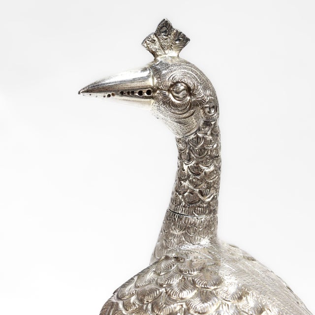 Metal Antique Kutch or Ottoman Silver Peacock or Bird of Paradise Rose Water Sprinkler For Sale - Image 7 of 8