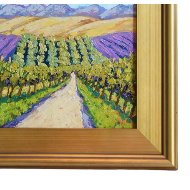 Impressionist Artist Signed Wine Grape Vineyard & Mountain Landscape Painting W/ Antiqued Gold Frame For Sale In Los Angeles - Image 6 of 10
