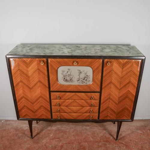 Herringbone Veneered Sideboard with Bar Drop-Down Door For Sale - Image 6 of 9