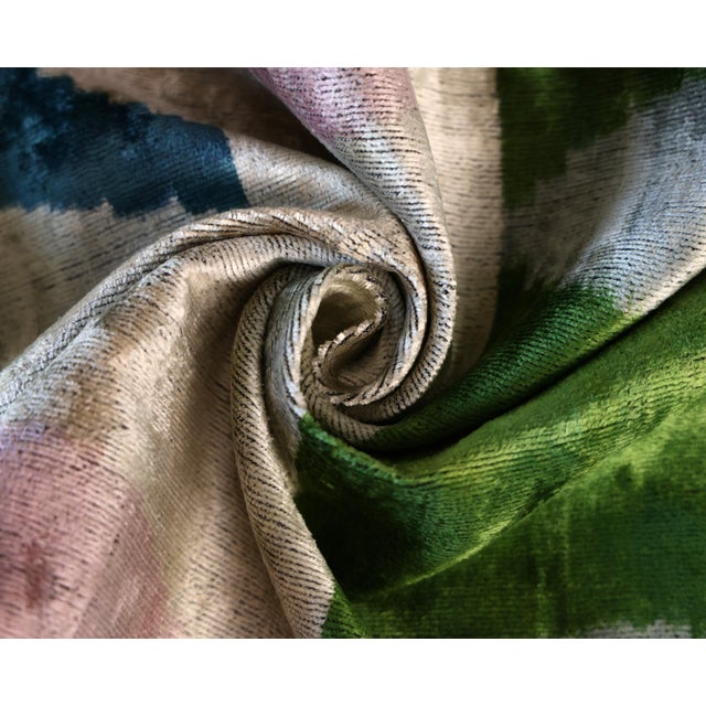 Beige Green and Beige Abstract Silk Velvet Pillow 16x24 Handmade Luxury Cushion For Sale - Image 8 of 8
