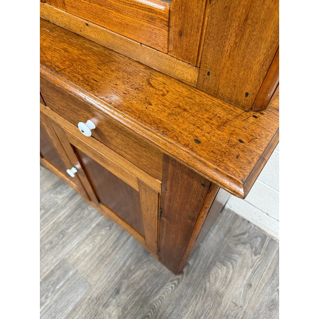 Brown Antique American Primitive Farmhouse Solid Oak Step Back Cupboard For Sale - Image 8 of 17