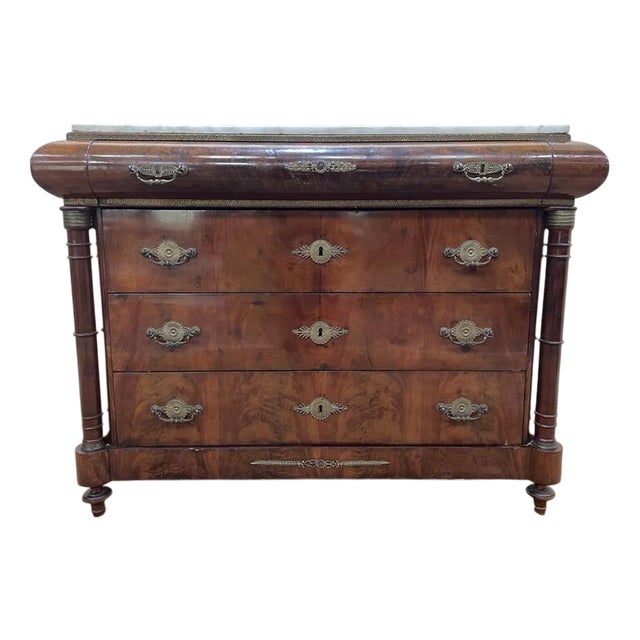 Empire Chest of Drawers in Mahogany and Carrara Marble For Sale