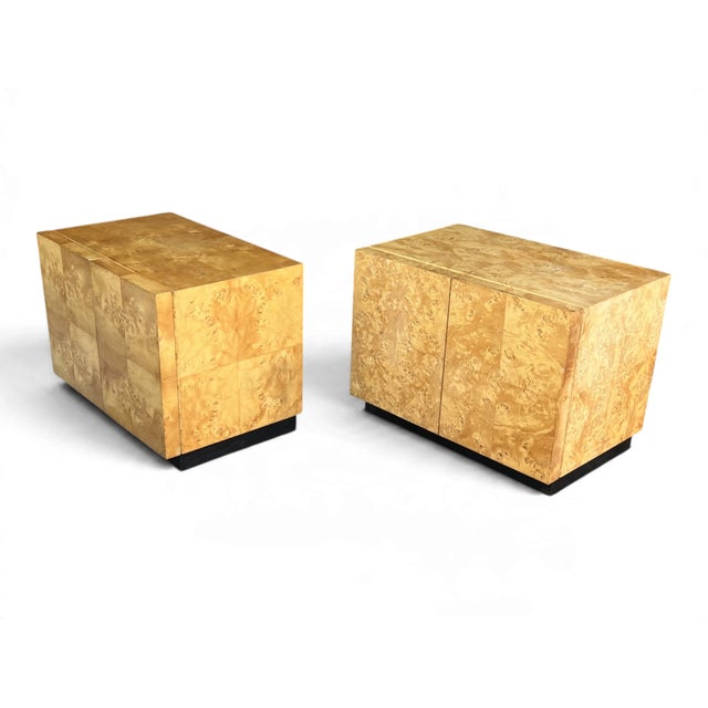 Milo Baughman Circa 1970s Burl Wood Nightstands After Milo Baughman – A Pair For Sale - Image 4 of 12
