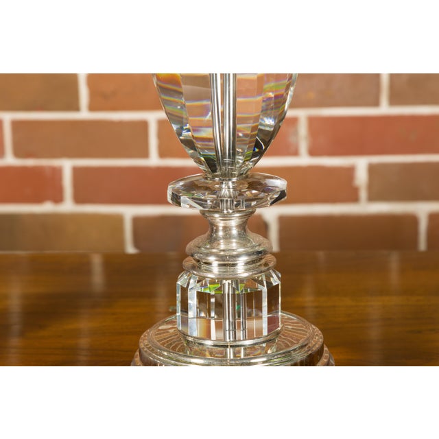 Mid 20th Century French Crystal Single-Light Table Lamps on Lucite Bases - Pair For Sale - Image 4 of 12