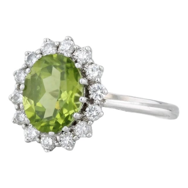 2.55ctw Peridot Diamond Halo Ring 14k White Gold Size 8.5 For Sale