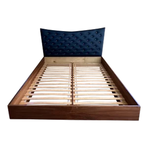 2000s Modern Queen Platform Bed Blue Upholstered Button