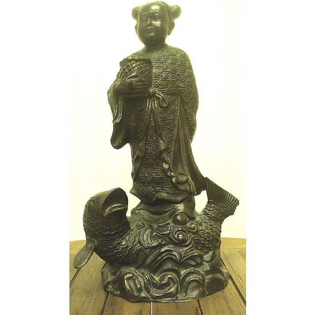 Early 20th Century Chinese Patinated Bronze Immortal Figurine of Lan Caihe For Sale - Image 12 of 12