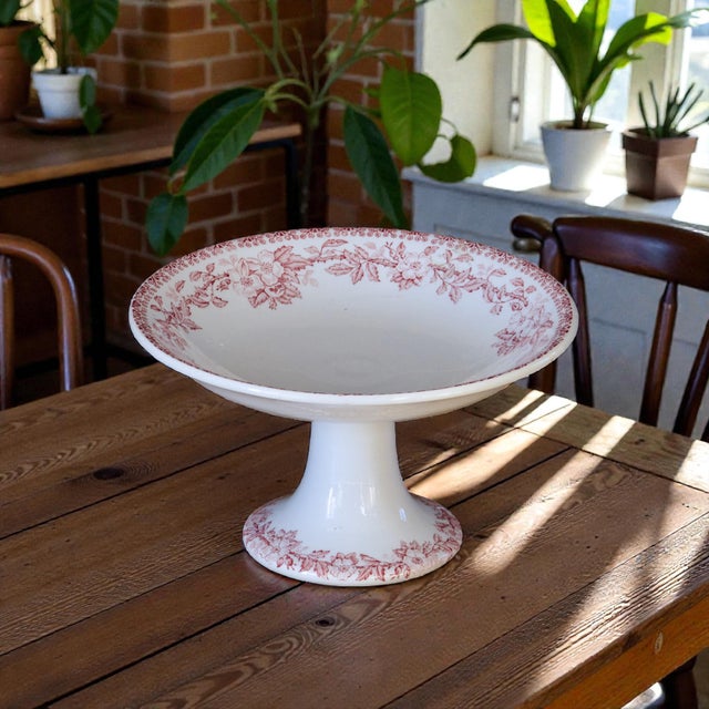 Antique French Pink Ironstone Compote Dish with Floral Decoration For Sale - Image 13 of 13