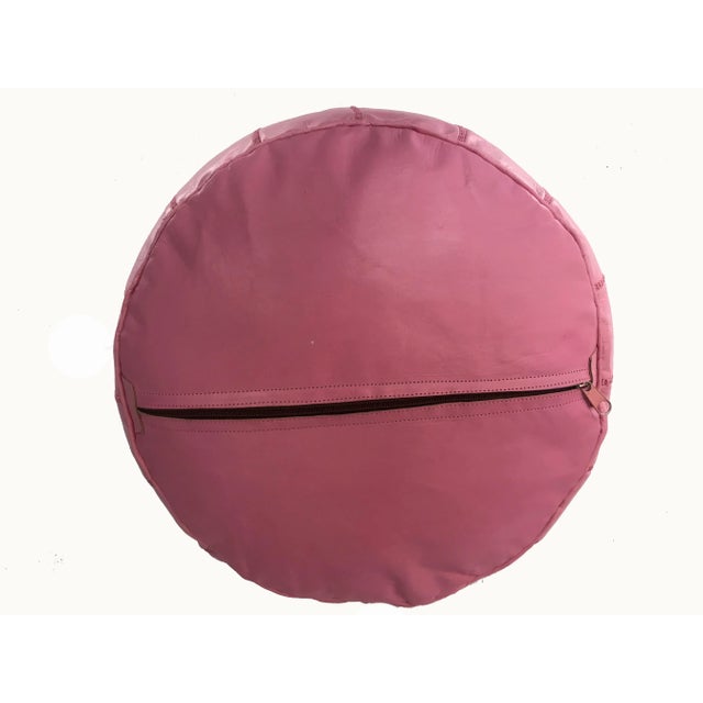 Moroccan Leather Pink Pouf Cover For Sale - Image 6 of 9