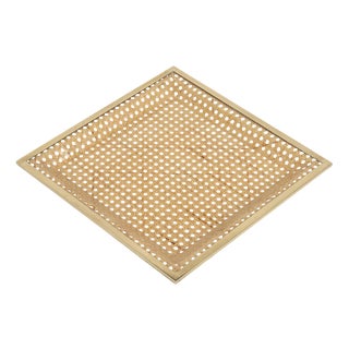 Mid-Century Acrylic Glass, Rattan and Brass Serving Tray in the style of Dior Home, Italy, 1970s For Sale