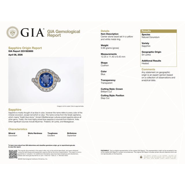 Metal 1970s French Gia 8.00 Carat Ceylon Sapphire Diamond 18k Two Tone Gold Cocktail Ring, Size 8.25 For Sale - Image 7 of 8