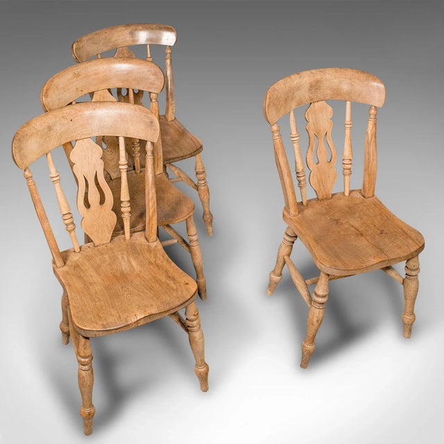 1920s Set of 4 Antique English Elm Dining Chairs For Sale - Image 4 of 12