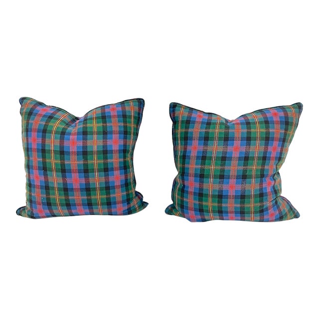 Pair of Vintage Plaid Tartan Pillows For Sale