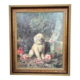 Vintage Bombay Company Print on Canvas “The Amateur Gardner” by Eugene Lambert, Terrier Dog Art in Frame For Sale