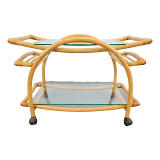 Vintage Trolley in Rattan, Bentwood and Leather, Italy, 1970s For Sale