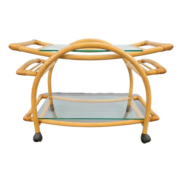 Vintage Trolley in Rattan, Bentwood and Leather, Italy, 1970s For Sale