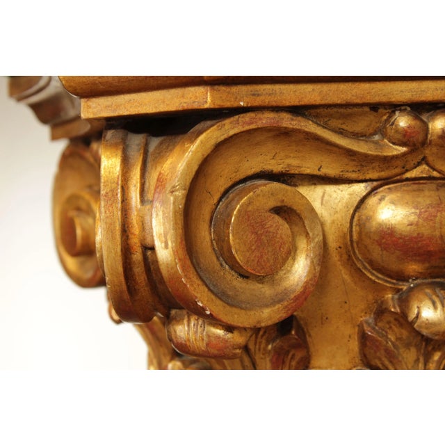 Antique 19th Century Italian Neoclassical Carved Giltwood Marble Top Pedestal For Sale - Image 12 of 13