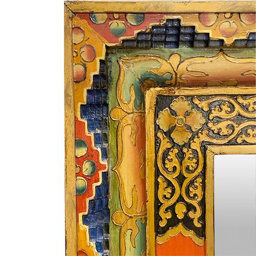 Tibetan style wall mirror is made out of elm wood. It is all hand carving with different colors of motifs. It is very...